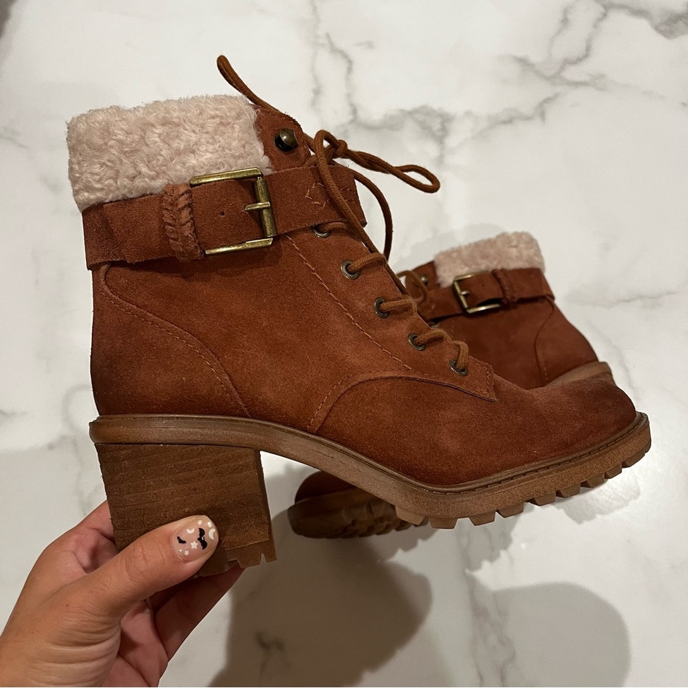 New ZODIAC Gemma Fur Womens Suede Ankle Combat Lace-Up Boots Size 7.5 - Picture 5 of 10
